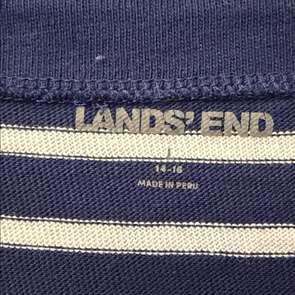 Lands' End Navy & White Striped Boatneck 3/4 Sleeve Nautical Knit Top Coastal - Picture 2 of 9